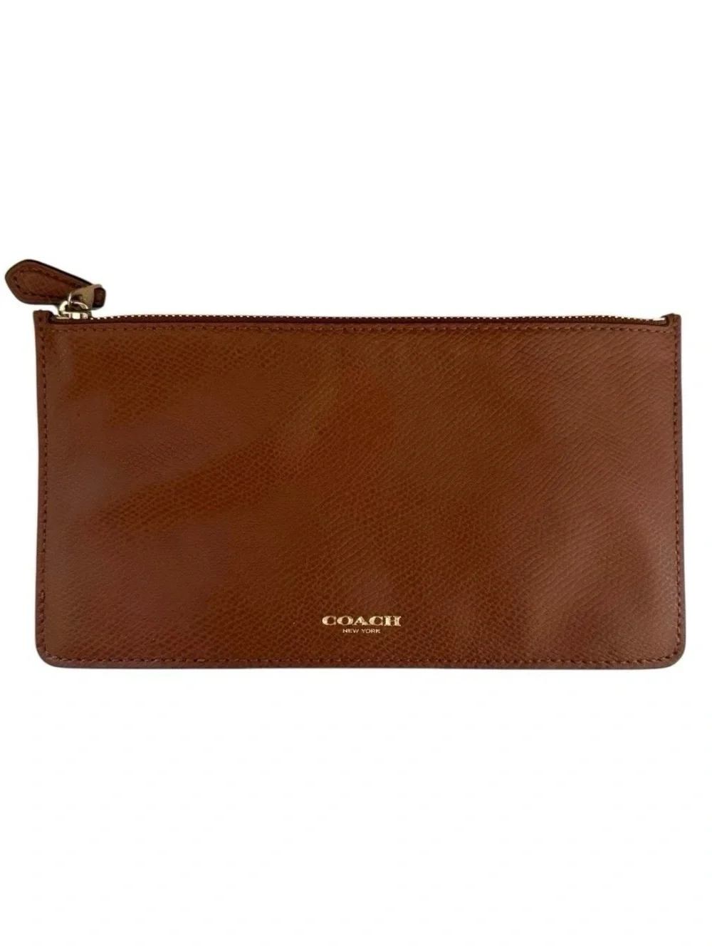 Coach Brown Pebbled Leather Top Zip Pouch Wallet Clutch